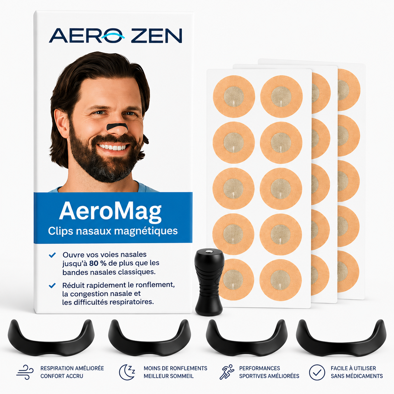 AeroMag – Respirez à nouveau librement ! Achetez-en 1, recevez-en 4 (30 autocollants)
